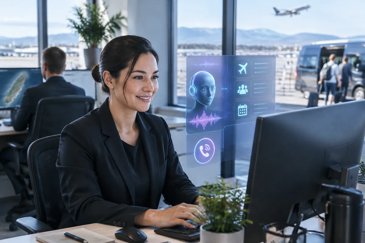 Airport transfer operators team at work while AIIT Voice AI answers customer calls