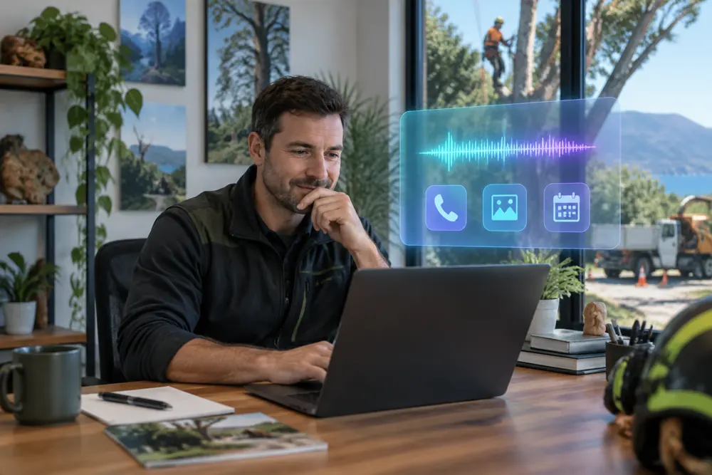 Business owner reviewing Voice AI conversation outcomes