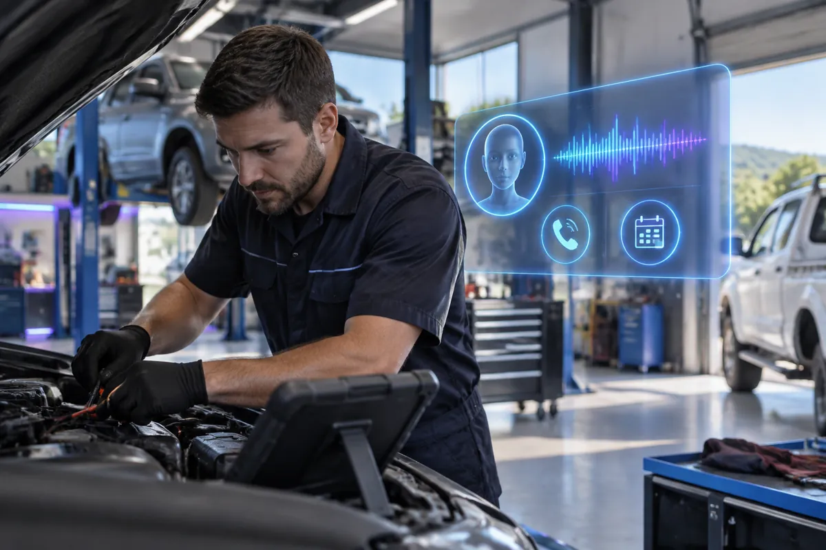 Auto electricians team at work while AIIT Voice AI answers customer calls
