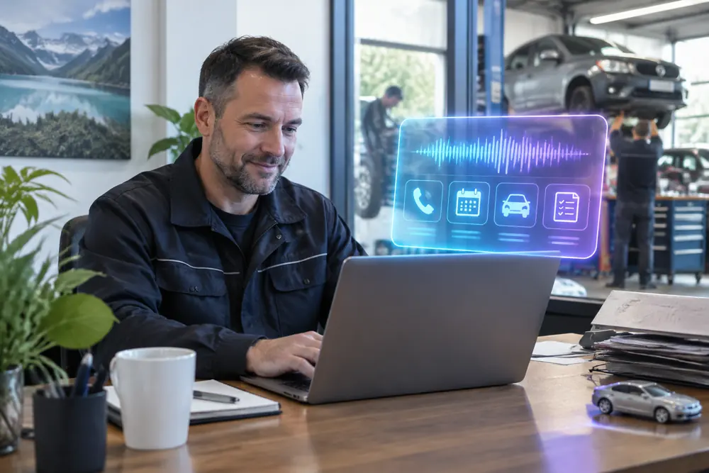 Business owner reviewing Voice AI conversation outcomes