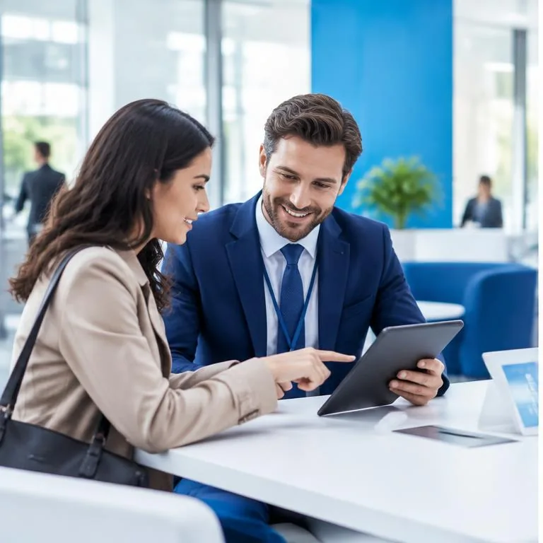 Banking operations specialists working together in a bright corporate environment