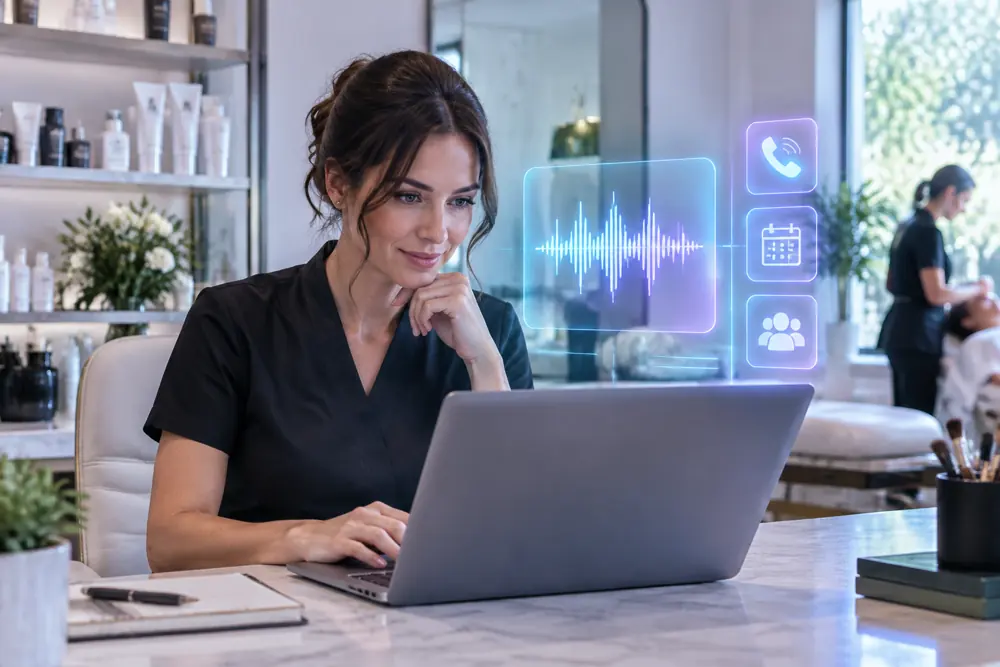 Business owner reviewing Voice AI conversation outcomes