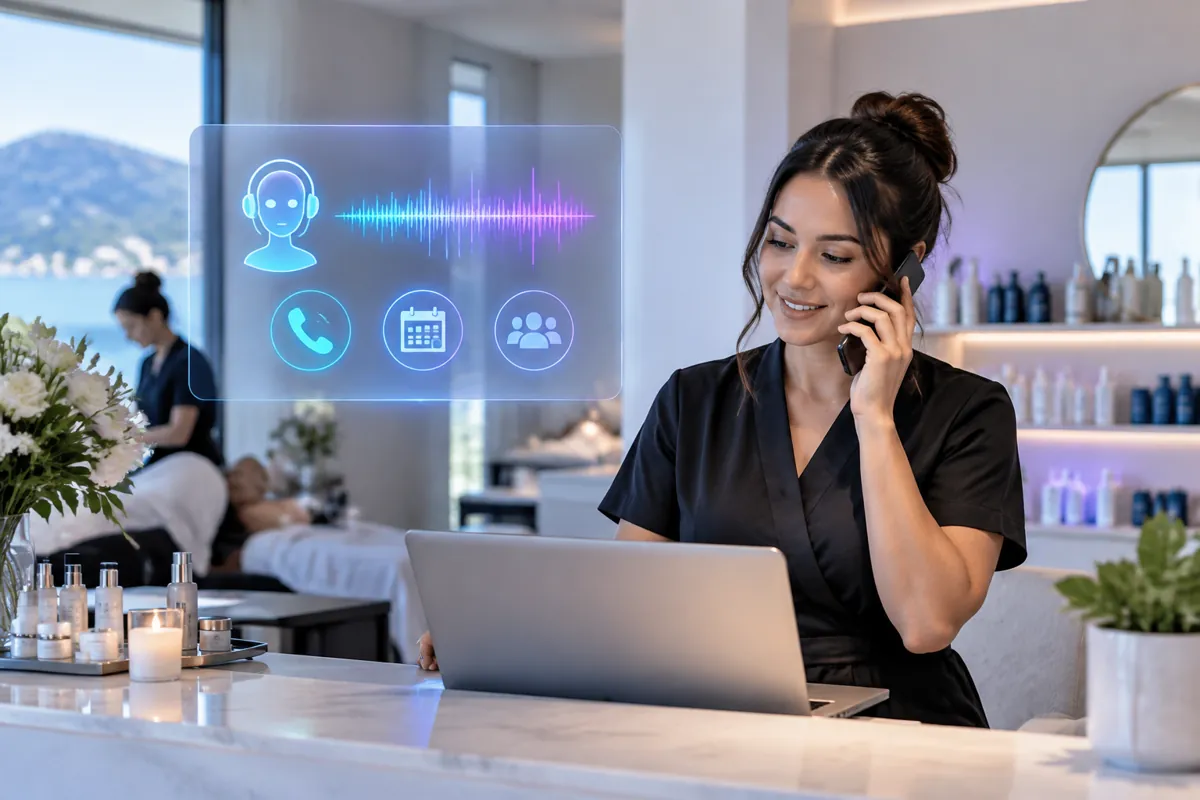 Beauty salons team at work while AIIT Voice AI answers customer calls