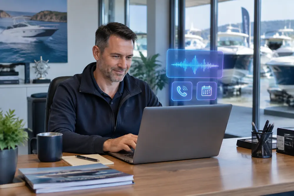 Business owner reviewing Voice AI conversation outcomes