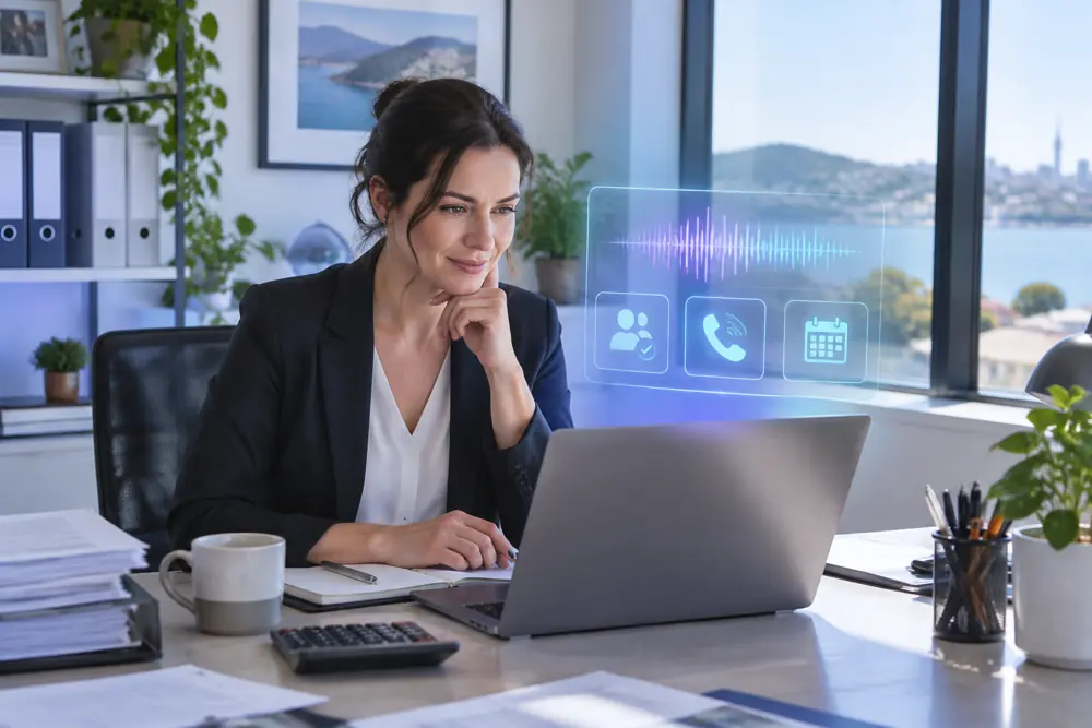 Business owner reviewing Voice AI conversation outcomes