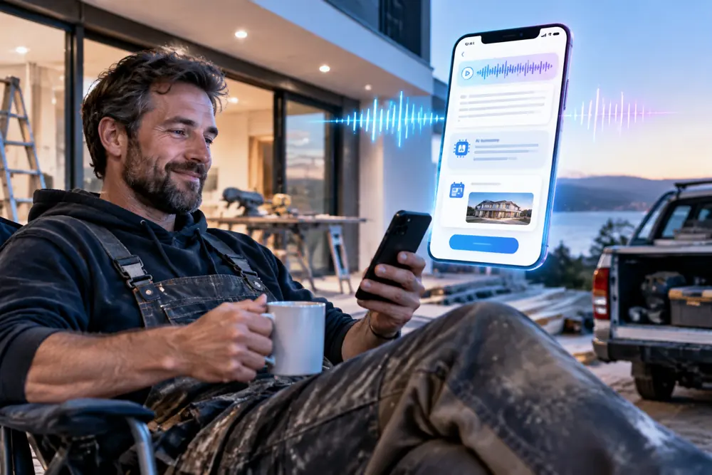 Builders / Renovators owner reviewing SAM call summaries and pre-booked jobs on a phone