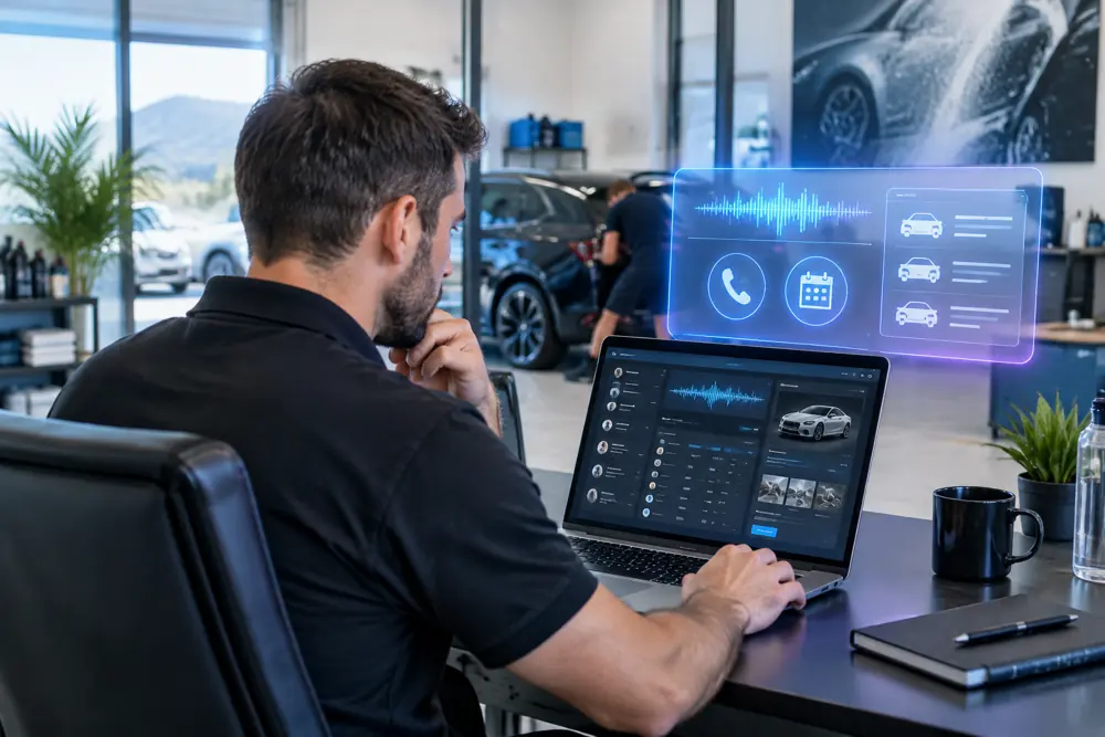 Business owner reviewing Voice AI conversation outcomes