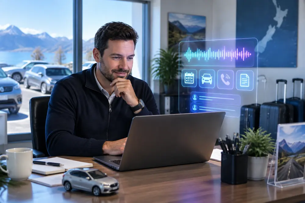 Business owner reviewing Voice AI conversation outcomes