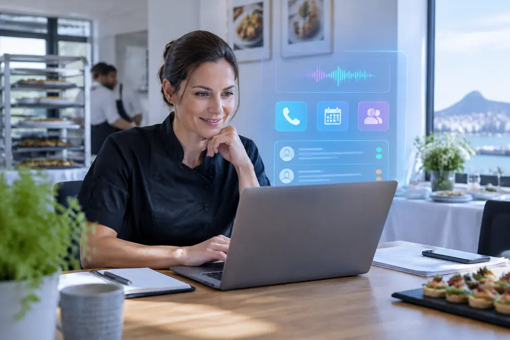 Business owner reviewing Voice AI conversation outcomes