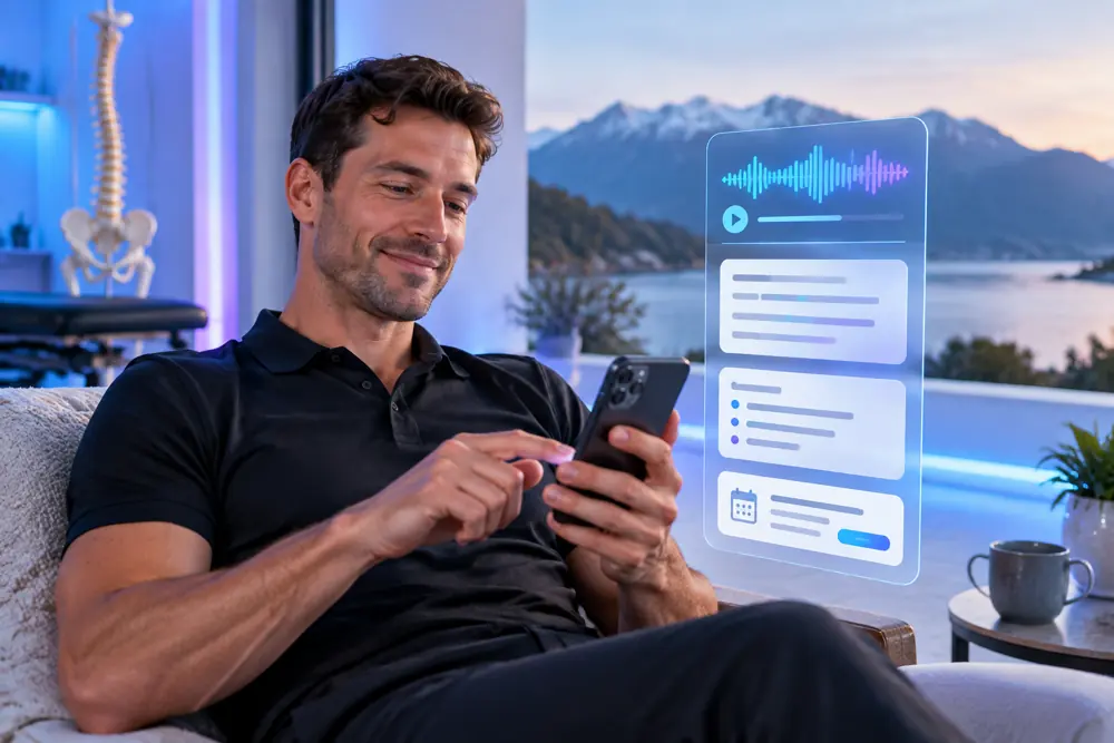 Chiropractors owner reviewing SAM call summaries and pre-booked jobs on a phone