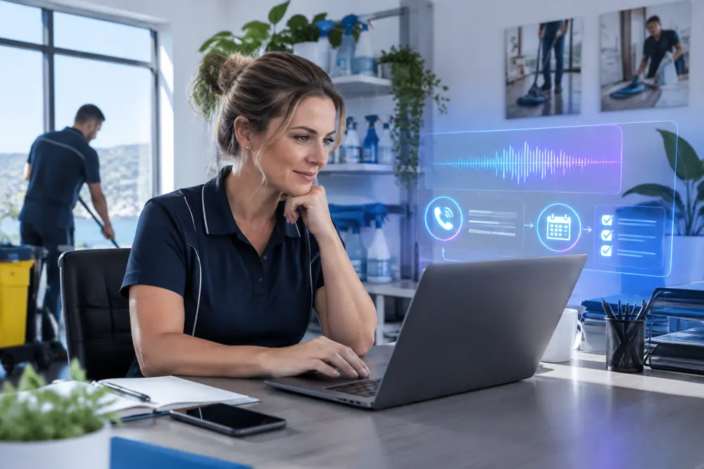 Business owner reviewing Voice AI conversation outcomes