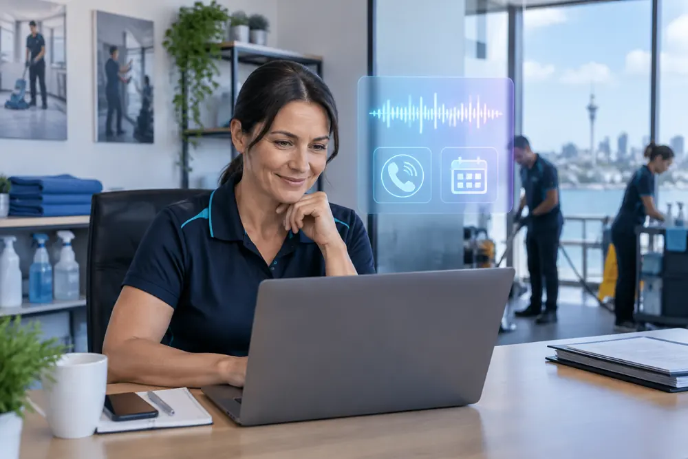 Business owner reviewing Voice AI conversation outcomes