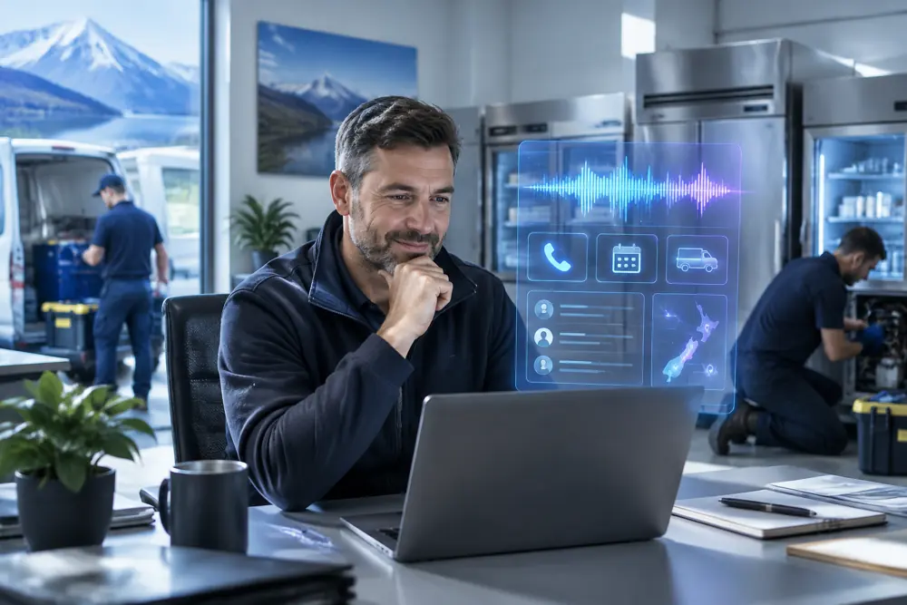 Business owner reviewing Voice AI conversation outcomes