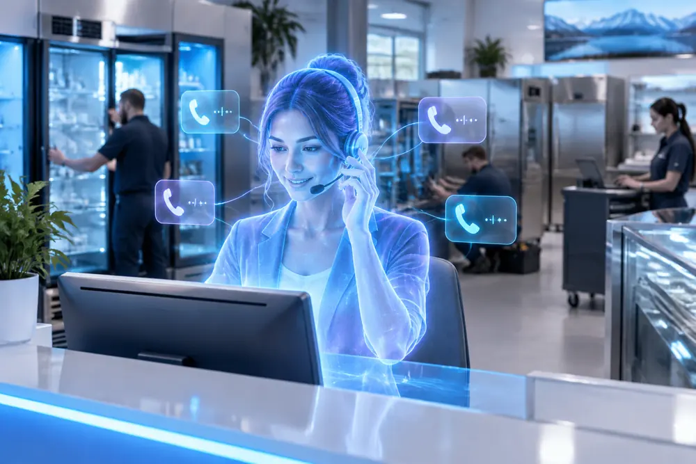 SAM digital receptionist answering calls for a New Zealand commercial refrigeration business