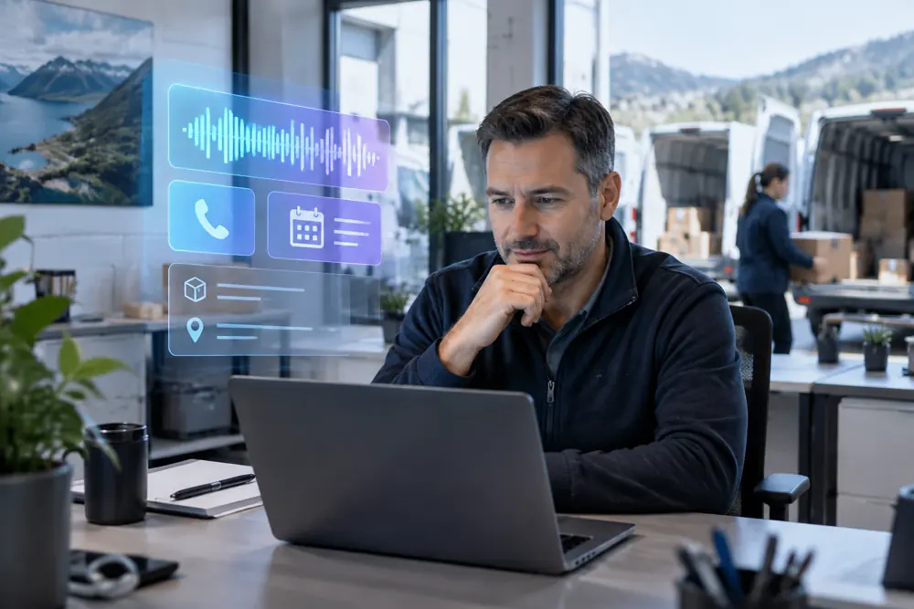 Business owner reviewing Voice AI conversation outcomes