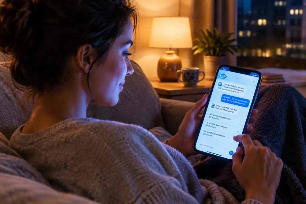 Customer arranging a payment plan by phone in the evening