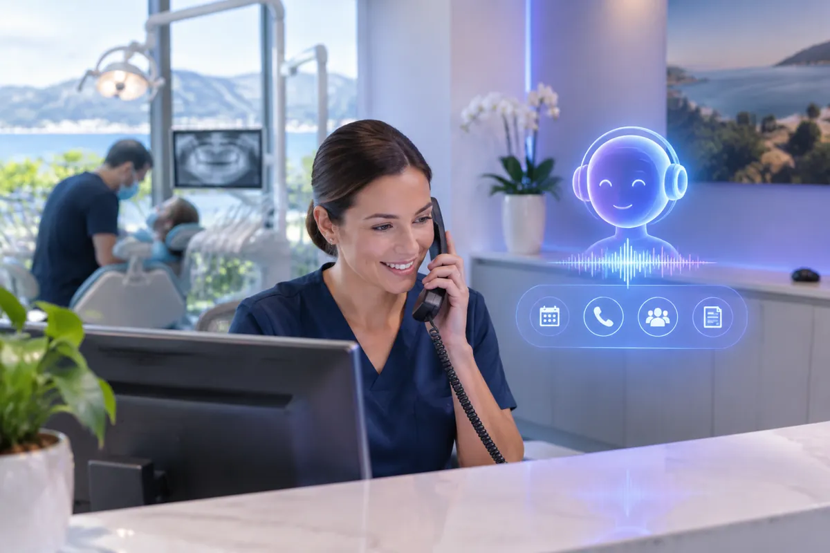 Dental practices team at work while AIIT Voice AI answers customer calls