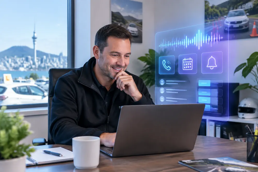 Business owner reviewing Voice AI conversation outcomes