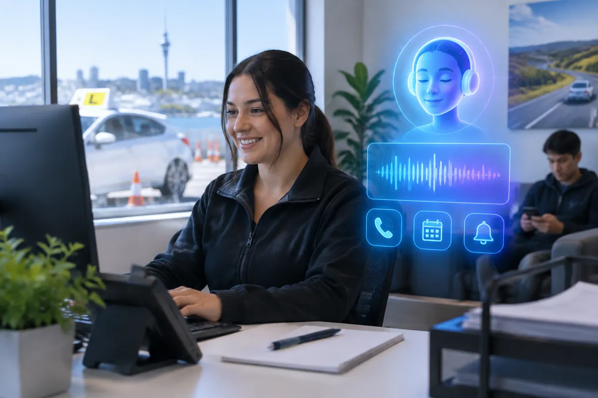 Driving schools team at work while AIIT Voice AI answers customer calls