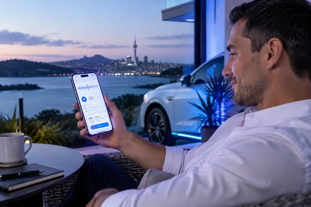 Driving schools owner reviewing SAM call summaries and pre-booked jobs on a phone