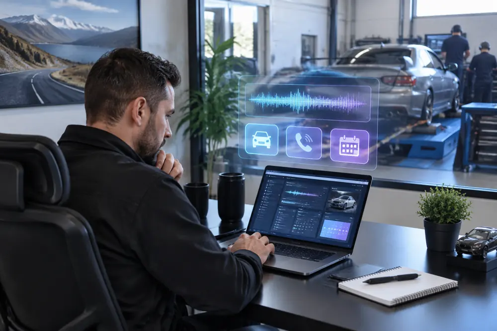 Business owner reviewing Voice AI conversation outcomes
