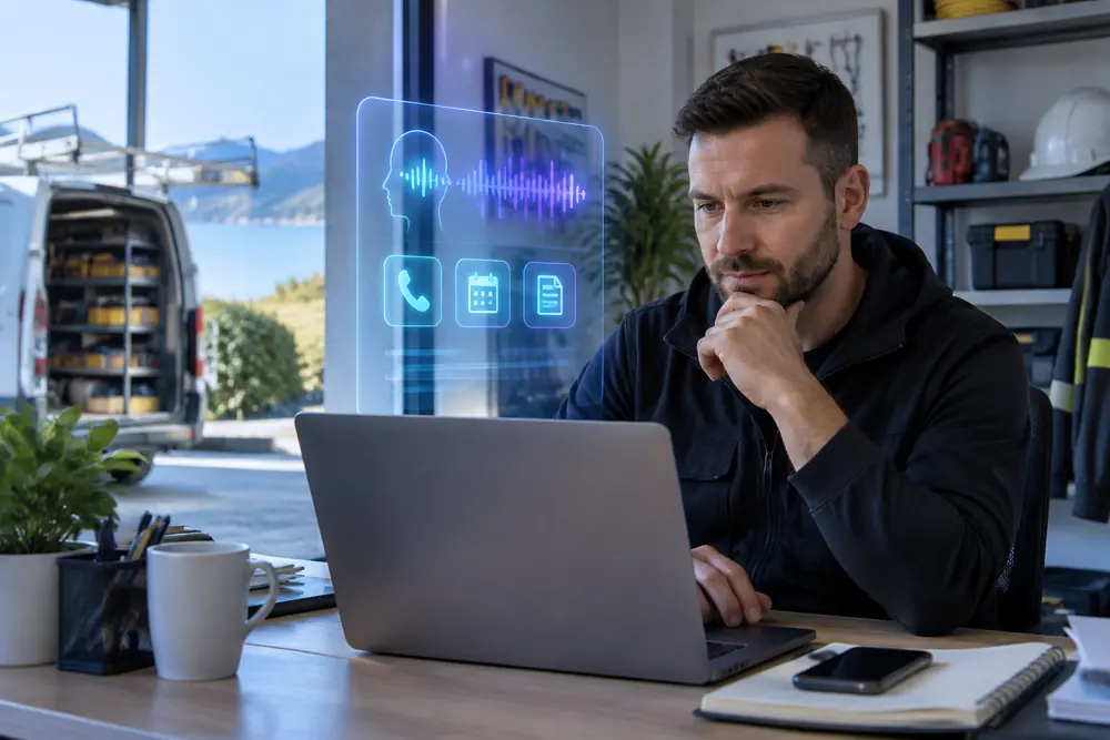 Business owner reviewing Voice AI conversation outcomes