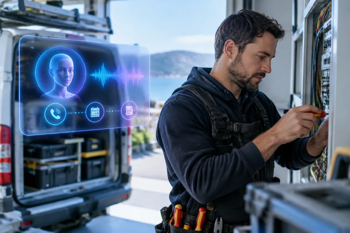 Electricians team at work while AIIT Voice AI answers customer calls