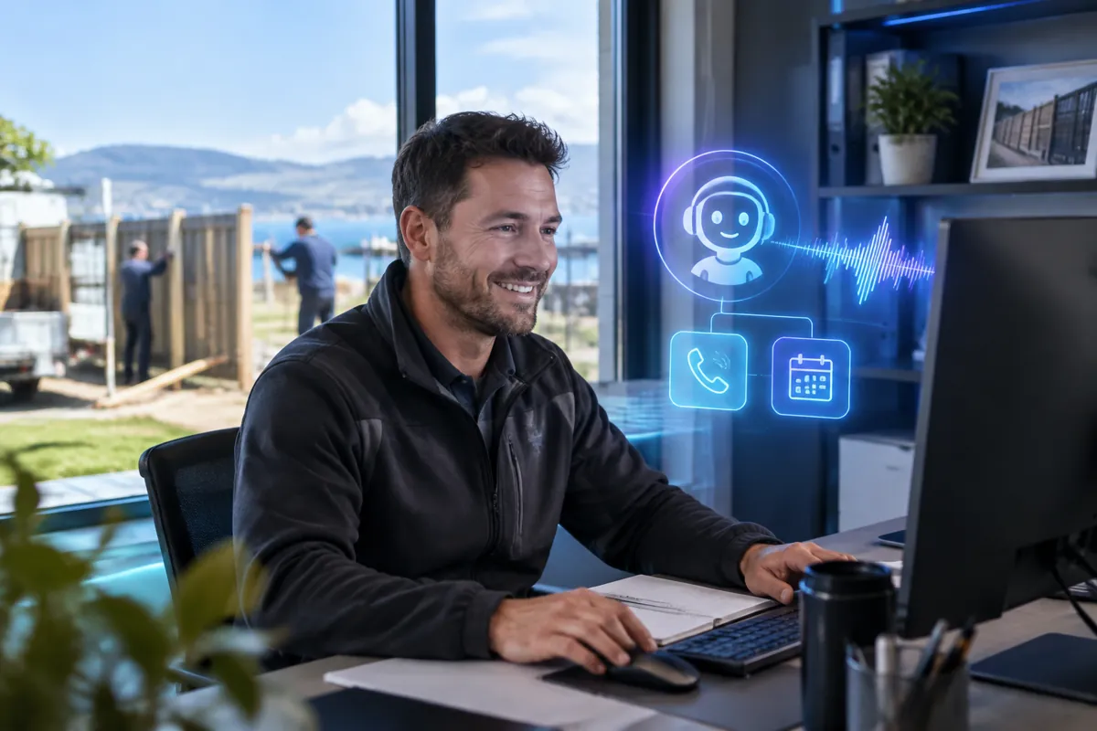 Fencing companies team at work while AIIT Voice AI answers customer calls