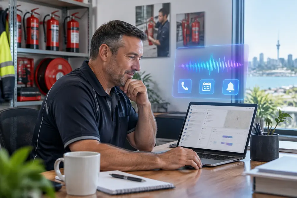 Business owner reviewing Voice AI conversation outcomes