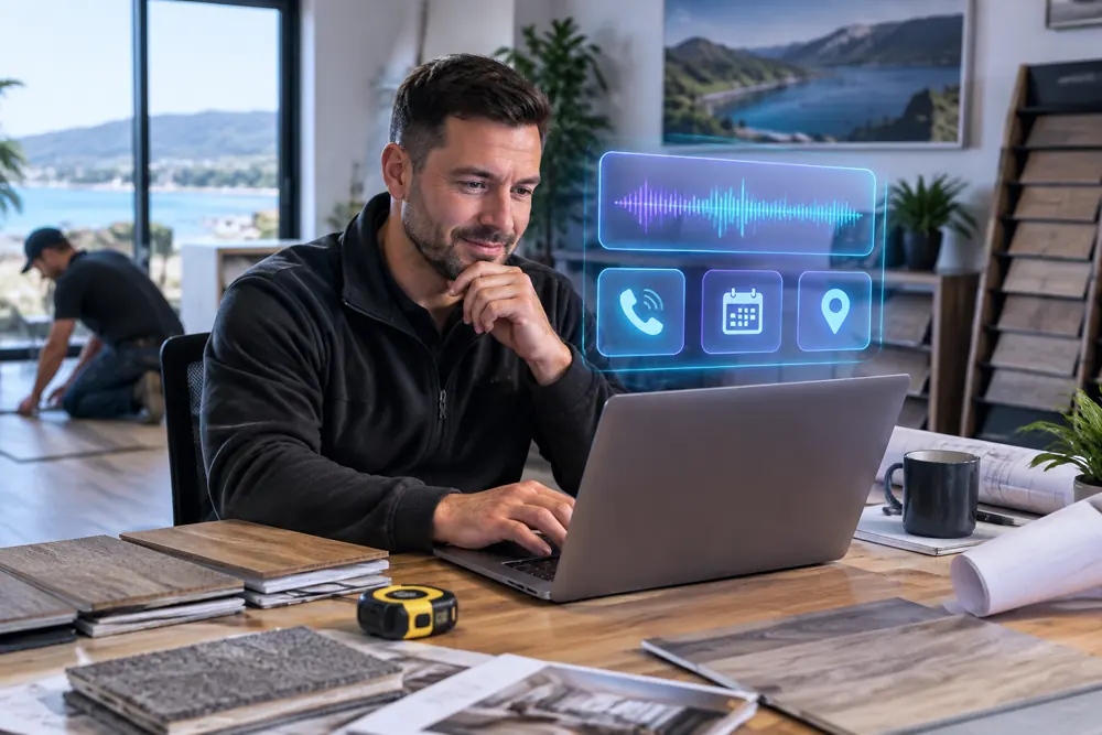 Business owner reviewing Voice AI conversation outcomes