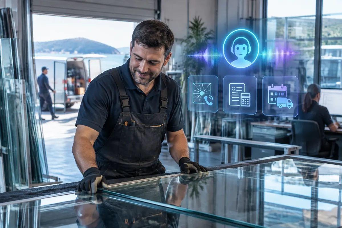 Glaziers team at work while AIIT Voice AI answers customer calls