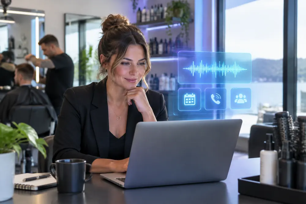 Business owner reviewing Voice AI conversation outcomes