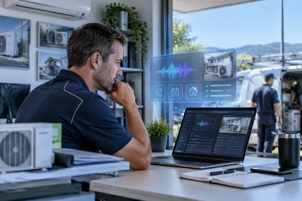 Business owner reviewing Voice AI conversation outcomes