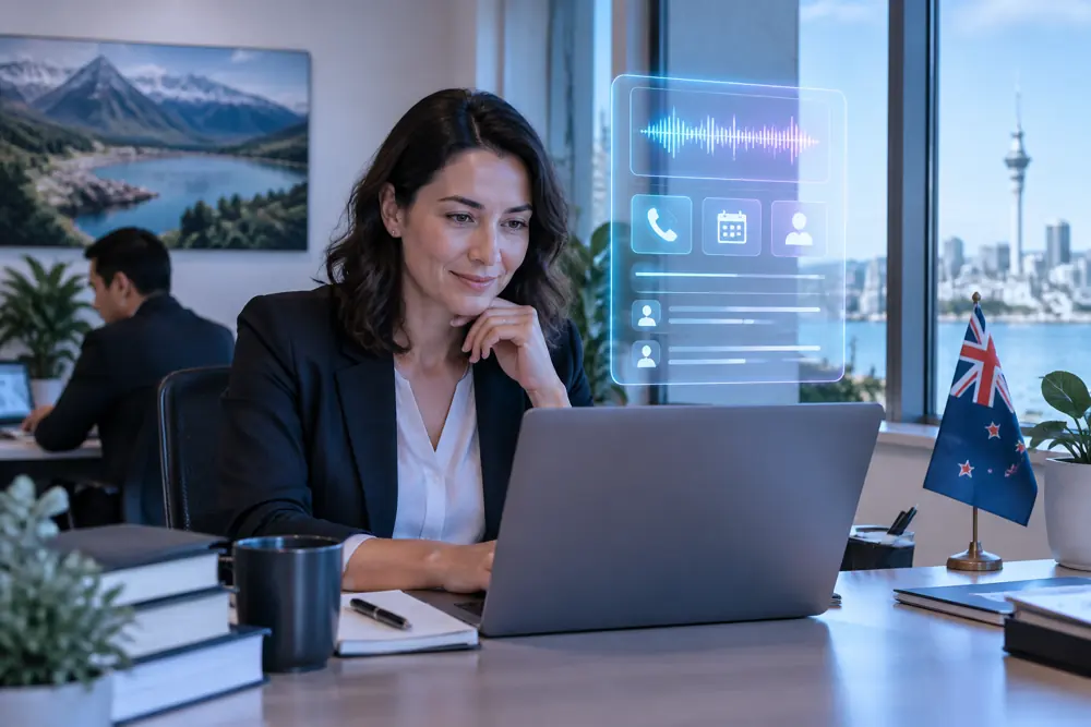 Business owner reviewing Voice AI conversation outcomes