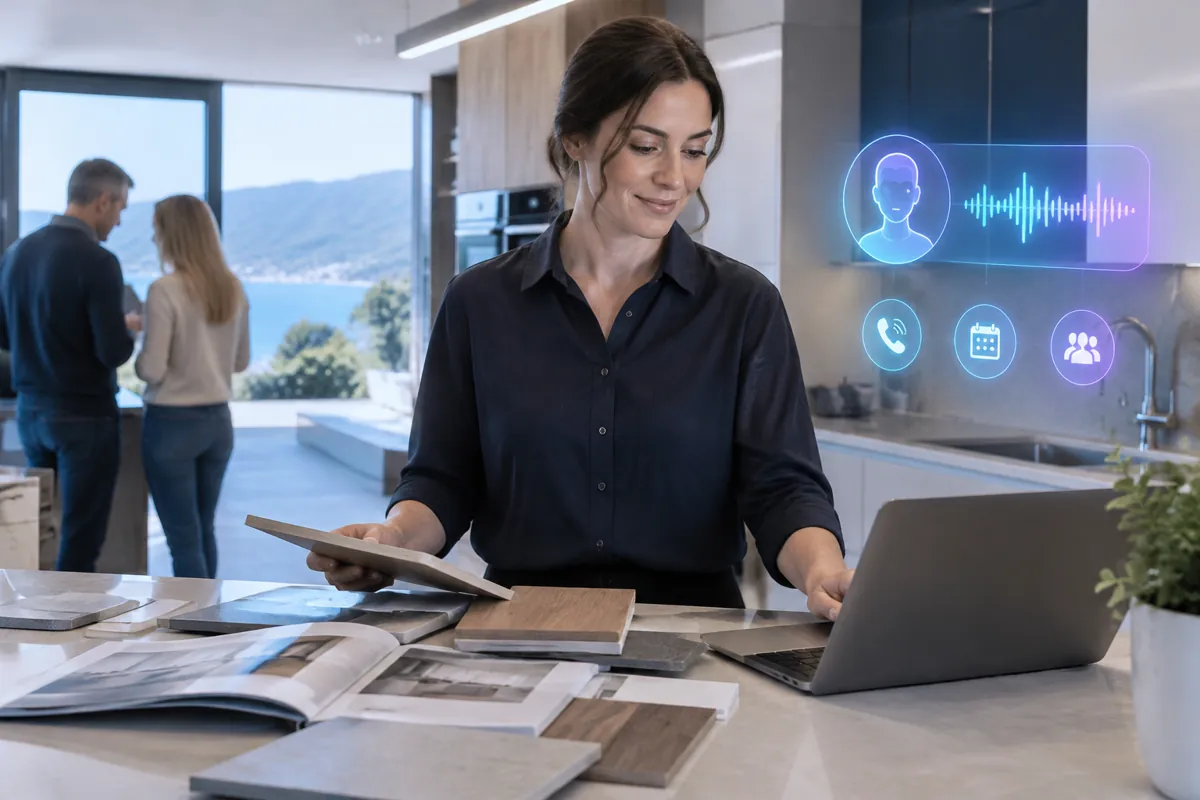 Kitchen companies team at work while AIIT Voice AI answers customer calls
