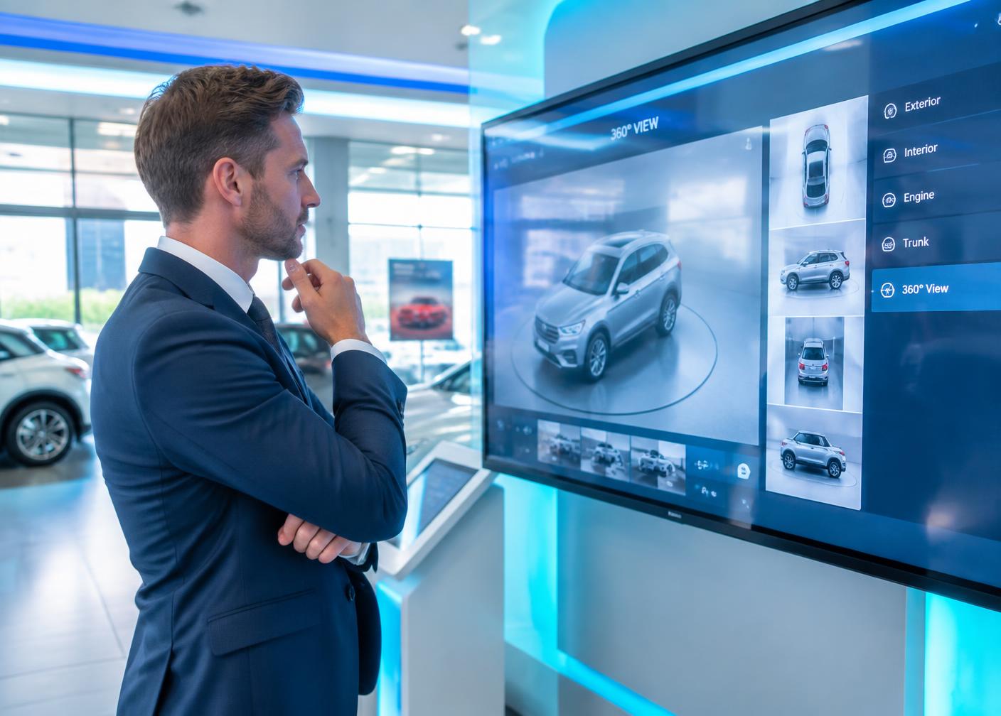 Sales manager reviewing a 360-degree vehicle listing