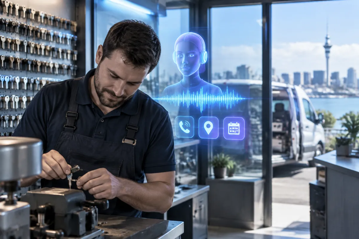 Locksmiths team at work while AIIT Voice AI answers customer calls