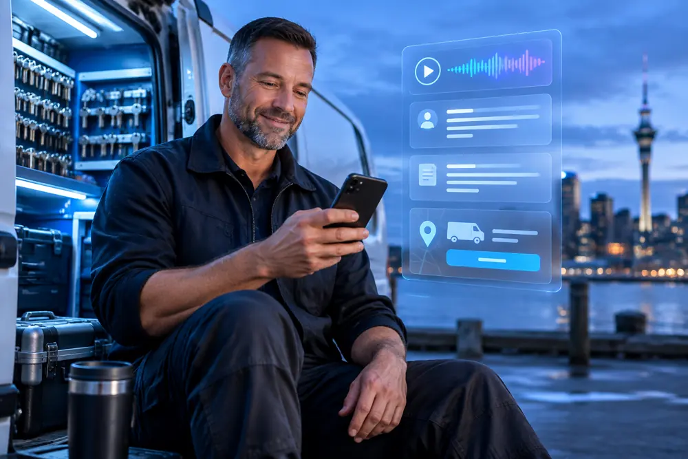 Locksmiths owner reviewing SAM call summaries and pre-booked jobs on a phone