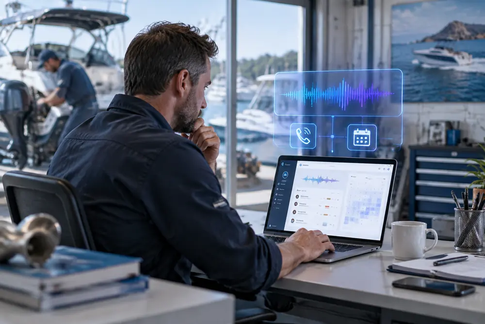 Business owner reviewing Voice AI conversation outcomes
