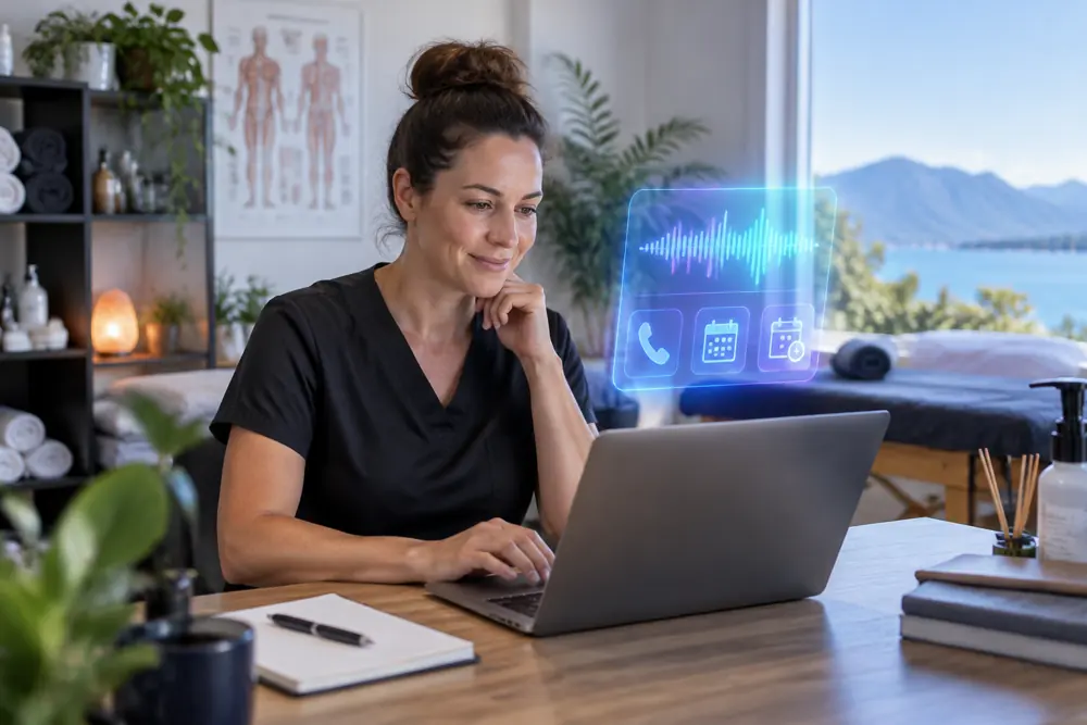 Business owner reviewing Voice AI conversation outcomes
