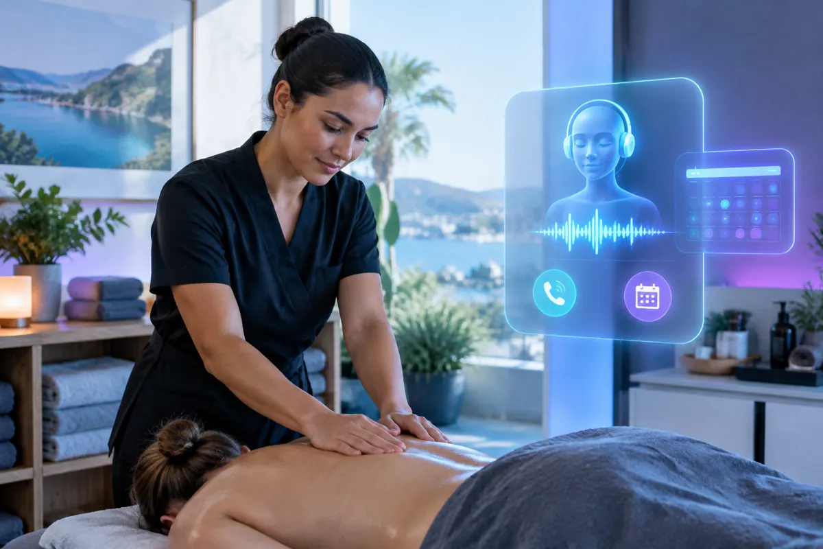 Massage therapists team at work while AIIT Voice AI answers customer calls