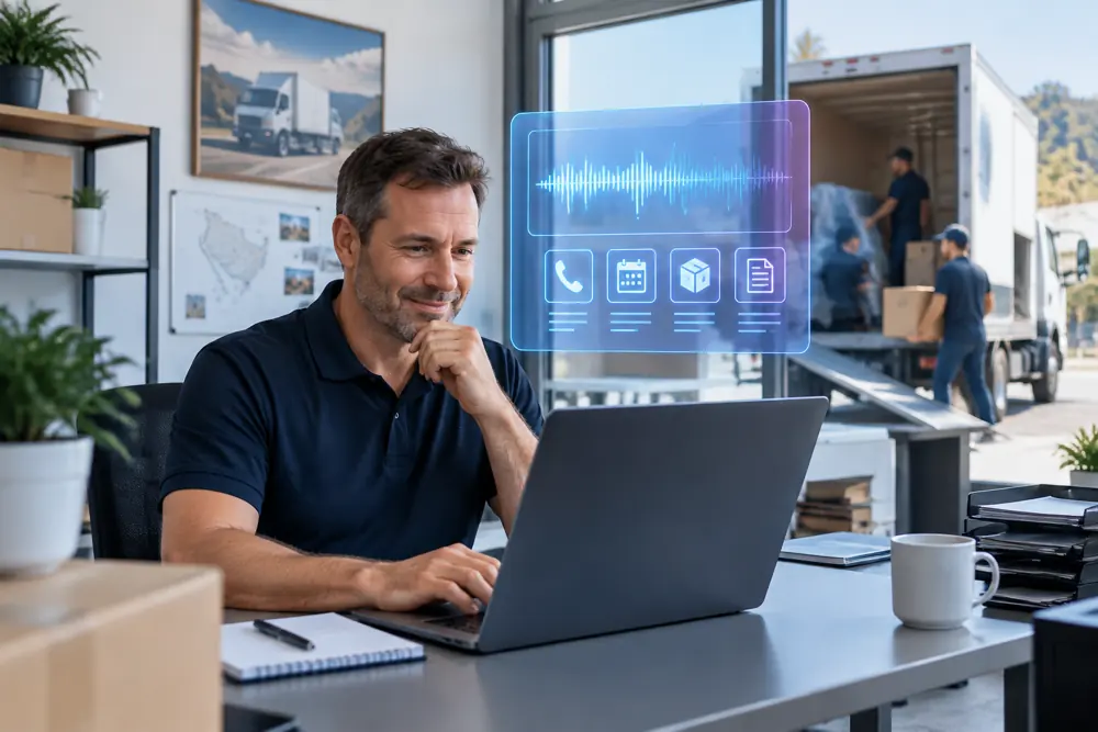 Business owner reviewing Voice AI conversation outcomes