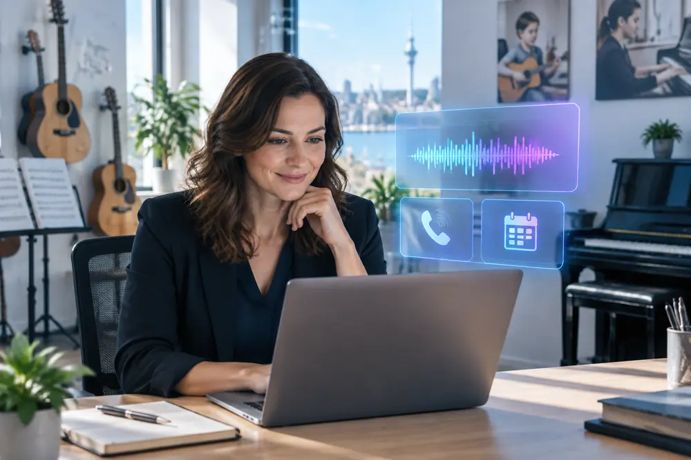 Business owner reviewing Voice AI conversation outcomes