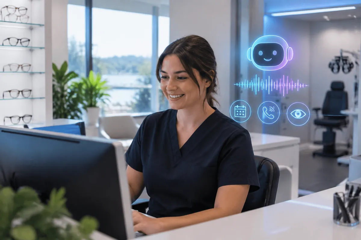 Optometrists team at work while AIIT Voice AI answers customer calls