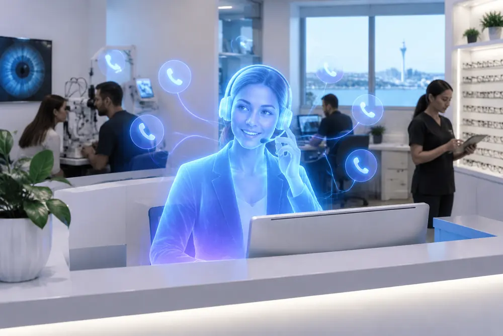 SAM digital receptionist answering calls for a New Zealand optometrists business