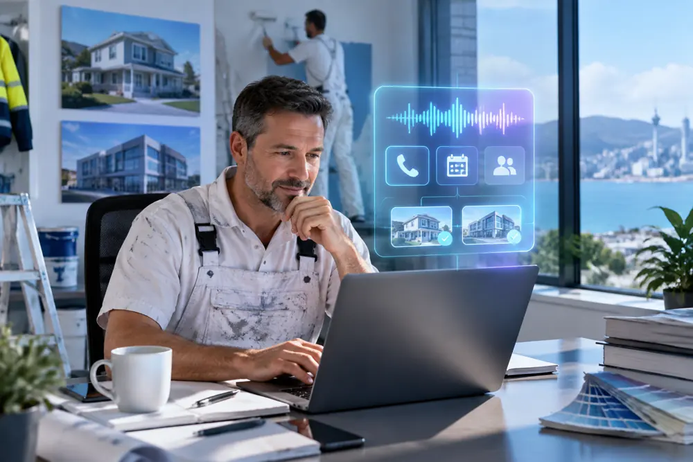 Business owner reviewing Voice AI conversation outcomes