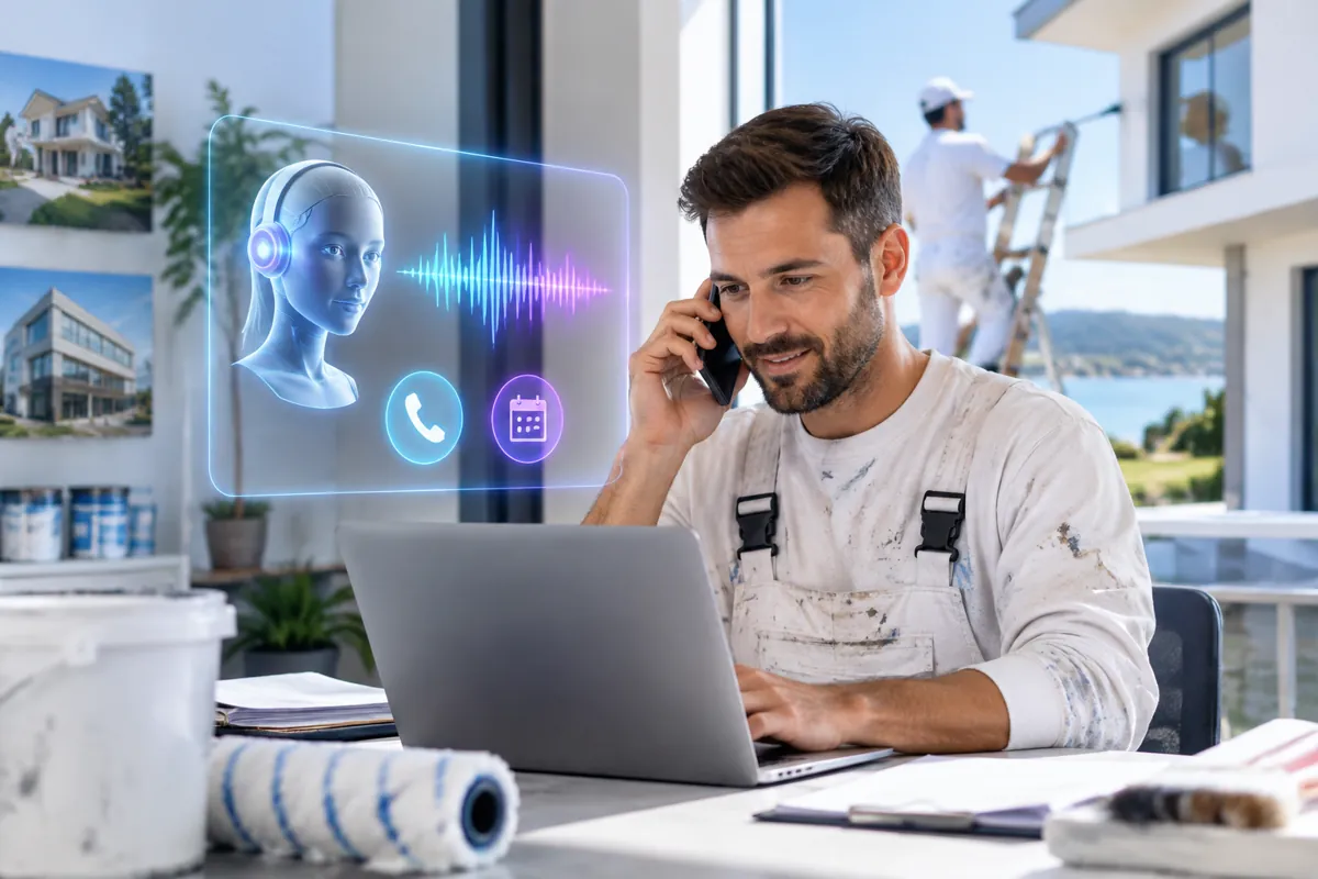 Painting contractors team at work while AIIT Voice AI answers customer calls