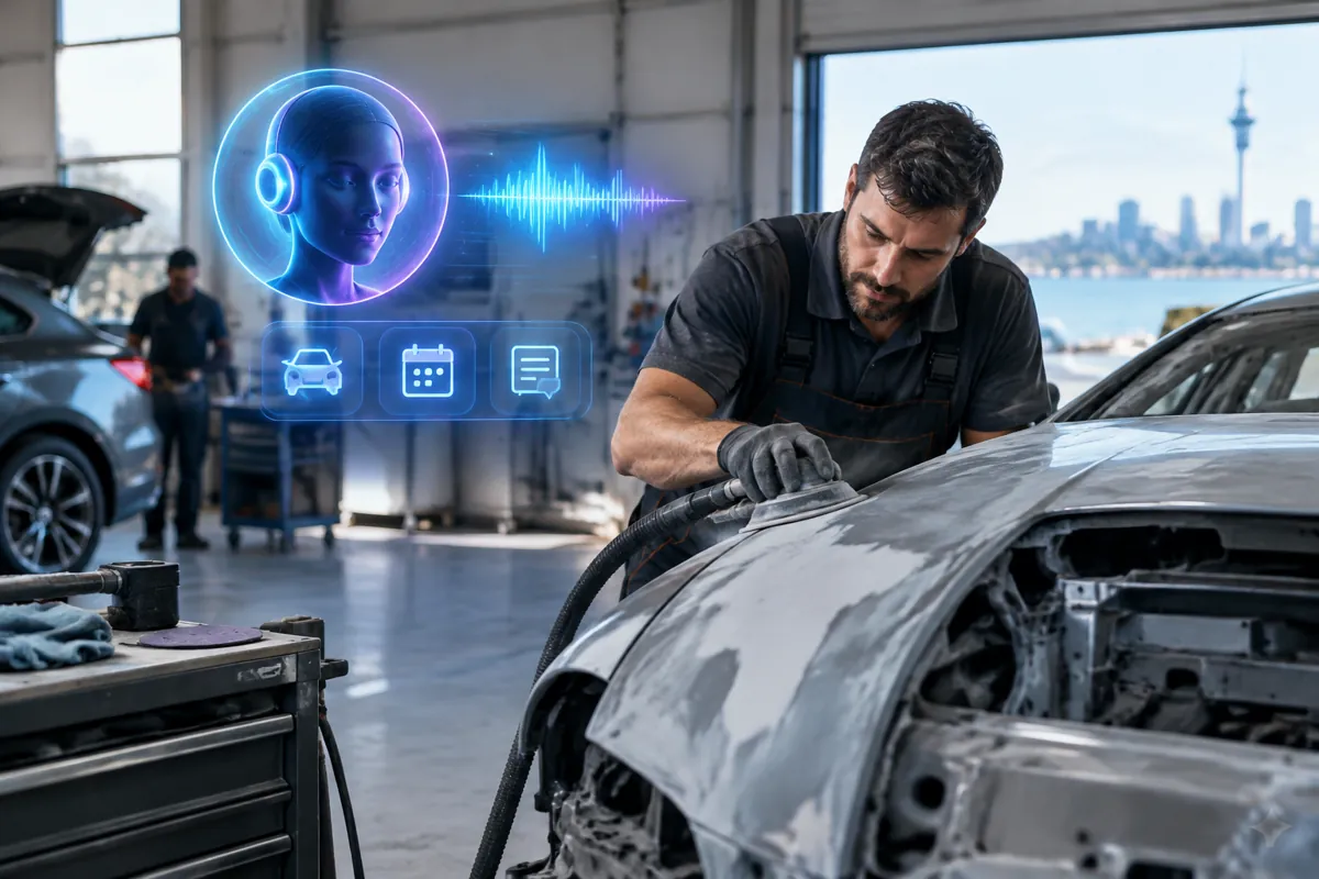 Panel beaters team at work while AIIT Voice AI answers customer calls
