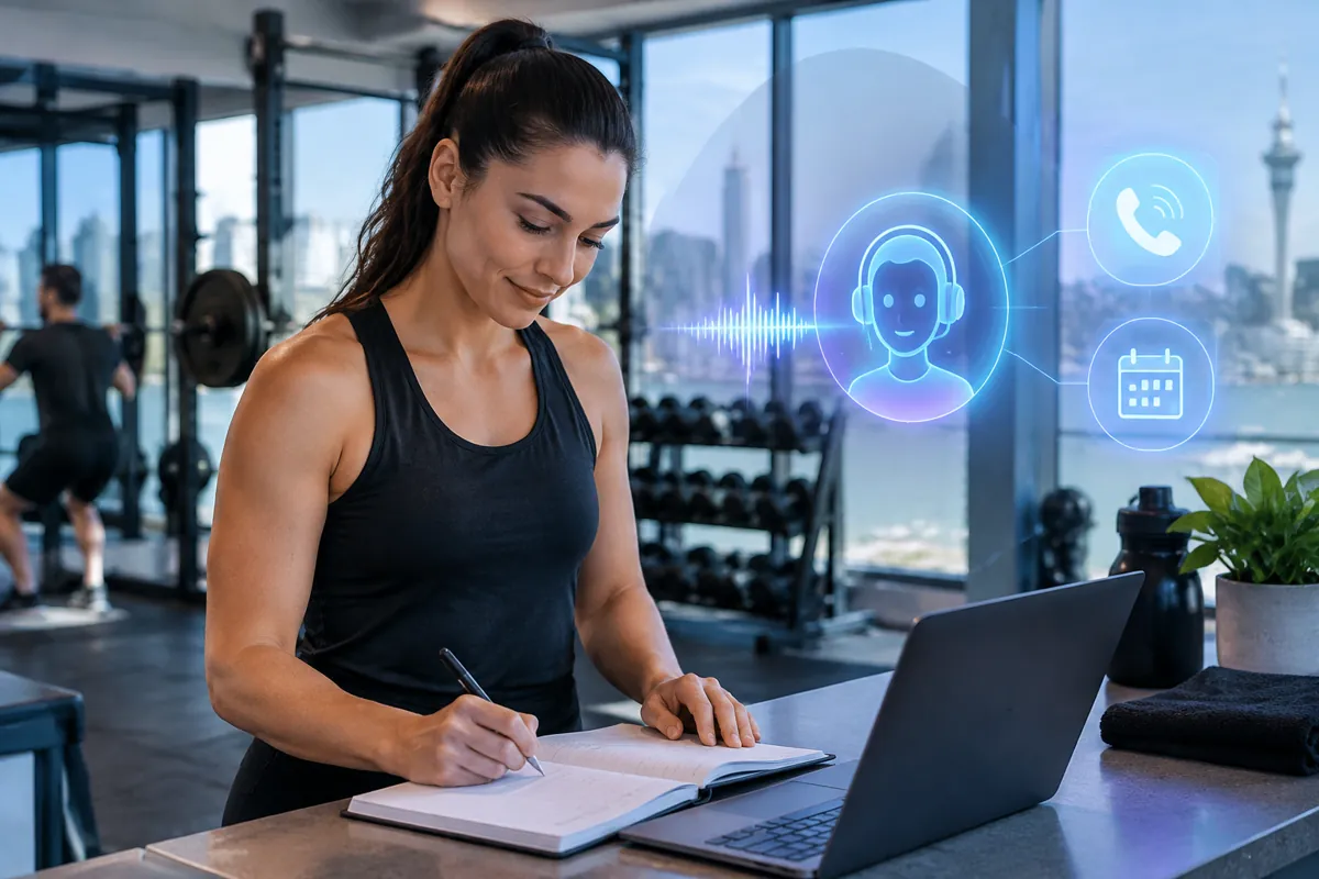 Personal trainers team at work while AIIT Voice AI answers customer calls
