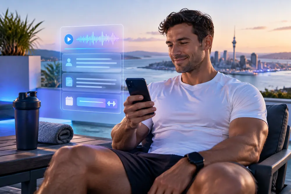 Personal trainers owner reviewing SAM call summaries and pre-booked jobs on a phone